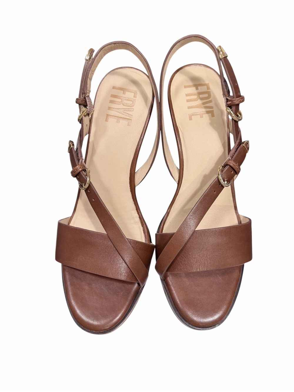 FRYE Rachel Buckle Wedge Heel Sandal in Cinnamon Size 8 - Picture 10 of 11